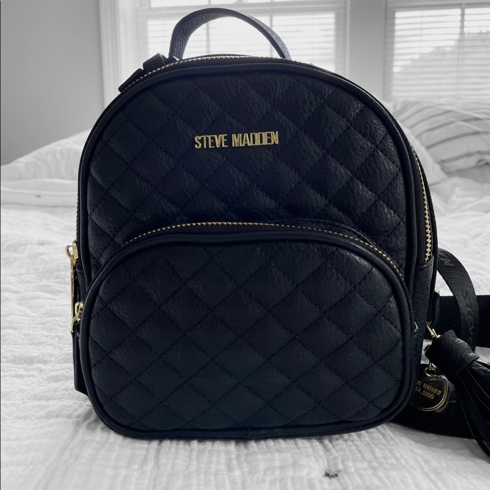 Steve Madden black quilted mini backpack